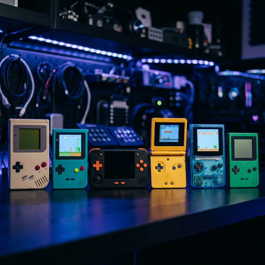 Multiple retro handheld gaming consoles comparison lineup